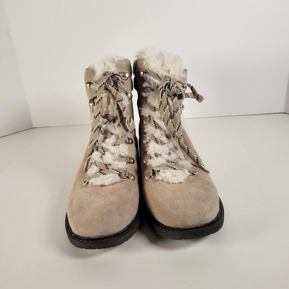 Sam Edelman DARRAH 2 Sand Suede Faux Fur Detail Lace Up Combat Boots Women Sz 10 - Picture 5 of 13